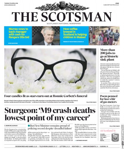 The Scotsman Newspaper Front Page (UK) for 19 April 2016