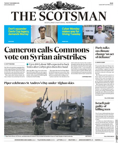 The Scotsman Newspaper Front Page (UK) for 1 December 2015