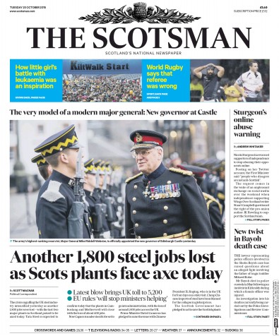 The Scotsman Newspaper Front Page (UK) for 20 October 2015