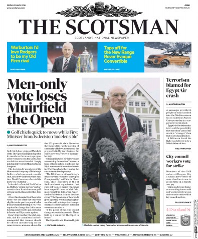 The Scotsman Newspaper Front Page (UK) for 20 May 2016