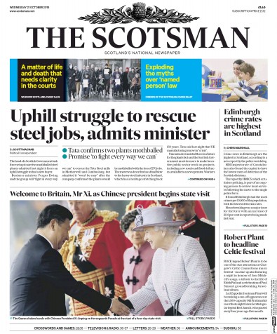 The Scotsman Newspaper Front Page (UK) for 21 October 2015