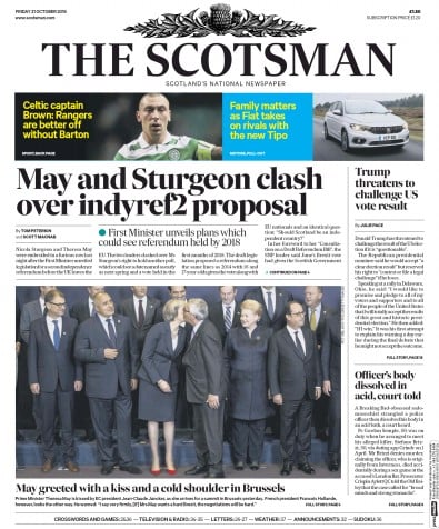 The Scotsman Newspaper Front Page (UK) for 21 October 2016