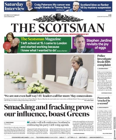 The Scotsman Newspaper Front Page (UK) for 21 October 2017