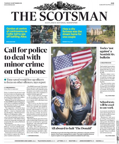 The Scotsman Newspaper Front Page (UK) for 22 September 2016