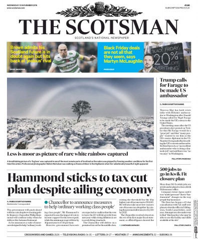 The Scotsman Newspaper Front Page (UK) for 23 November 2016