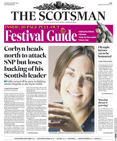 The Scotsman Newspaper Front Page (UK) for 23 August 2016