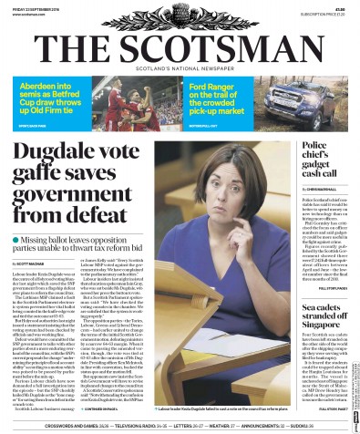 The Scotsman Newspaper Front Page (UK) for 23 September 2016