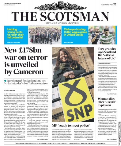 The Scotsman Newspaper Front Page (UK) for 24 November 2015