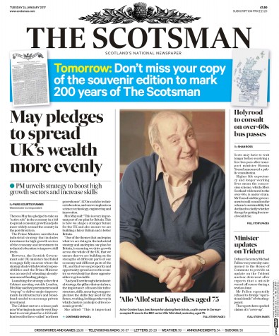 The Scotsman Newspaper Front Page (UK) for 24 January 2017