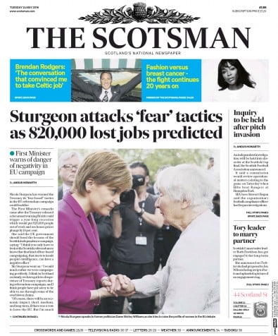 The Scotsman Newspaper Front Page (UK) for 24 May 2016