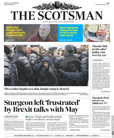 The Scotsman Newspaper Front Page (UK) for 25 October 2016