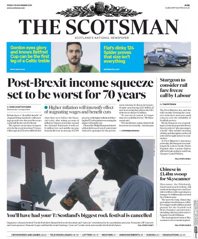 The Scotsman Newspaper Front Page (UK) for 25 November 2016