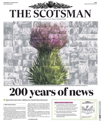 The Scotsman Newspaper Front Page (UK) for 25 January 2017