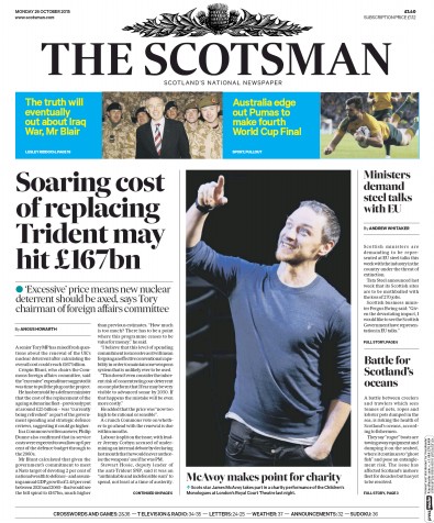 The Scotsman Newspaper Front Page (UK) for 26 October 2015