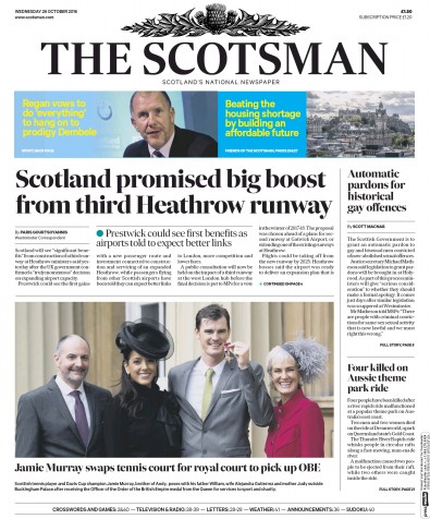 The Scotsman Newspaper Front Page (UK) for 26 October 2016