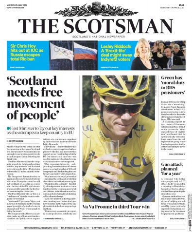 The Scotsman Newspaper Front Page (UK) for 26 July 2016
