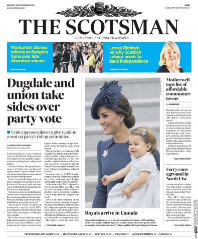 The Scotsman Newspaper Front Page (UK) for 26 September 2016