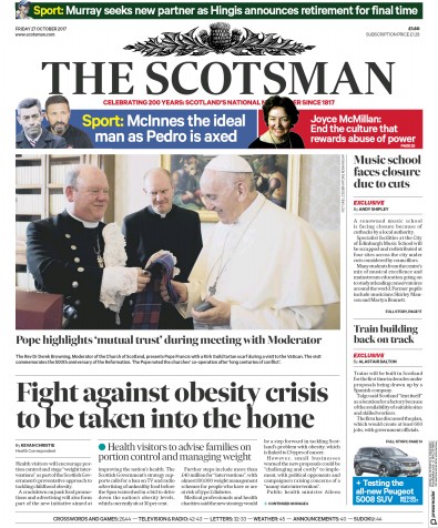 The Scotsman Newspaper Front Page (UK) for 27 October 2017