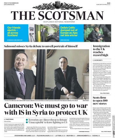 The Scotsman Newspaper Front Page (UK) for 27 November 2015