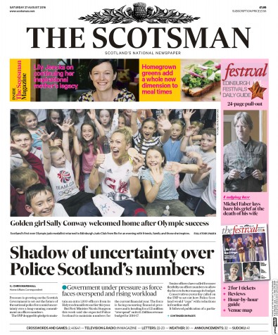 The Scotsman Newspaper Front Page (UK) for 27 August 2016