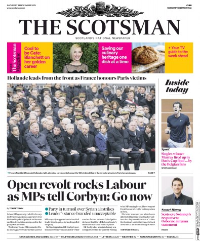 The Scotsman Newspaper Front Page (UK) for 28 November 2015