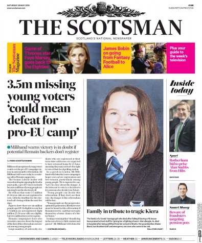 The Scotsman Newspaper Front Page (UK) for 28 May 2016