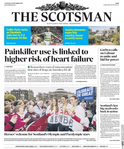 The Scotsman Newspaper Front Page (UK) for 29 September 2016