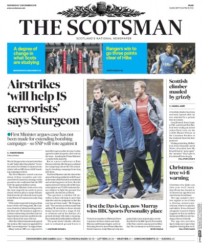 The Scotsman Newspaper Front Page (UK) for 2 December 2015