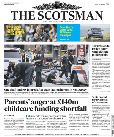 The Scotsman Newspaper Front Page (UK) for 30 September 2016