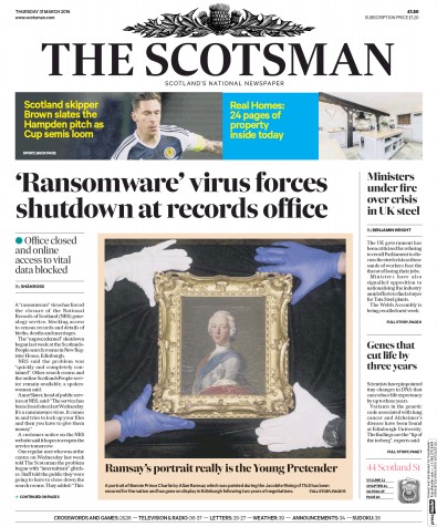 The Scotsman Newspaper Front Page (UK) for 31 March 2016