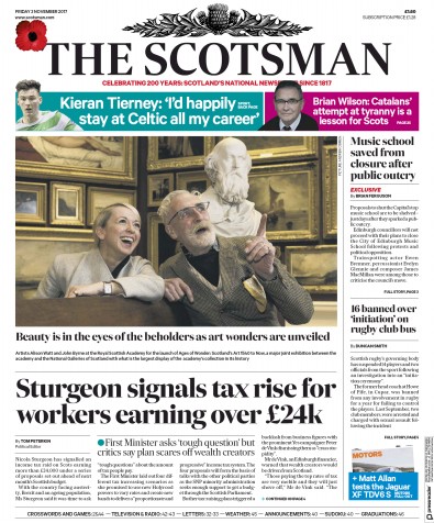 The Scotsman Newspaper Front Page (UK) for 3 November 2017