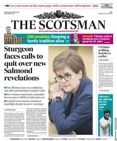 The Scotsman Newspaper Front Page (UK) for 3 March 2021