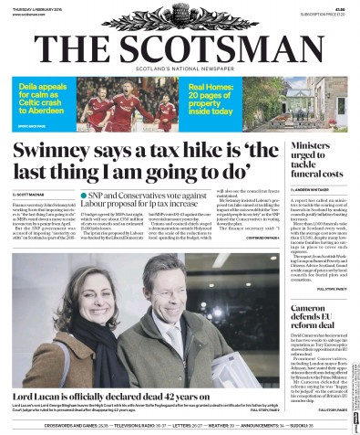 The Scotsman Newspaper Front Page (UK) for 4 February 2016