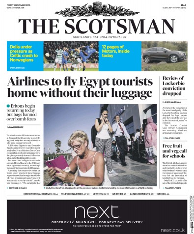 The Scotsman Newspaper Front Page (UK) for 6 November 2015