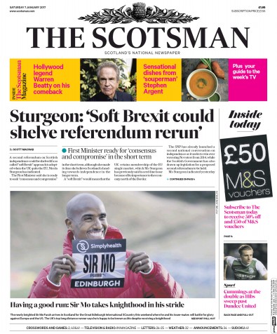 The Scotsman Newspaper Front Page (UK) for 7 January 2017