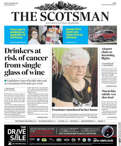 The Scotsman Newspaper Front Page (UK) for 8 January 2016