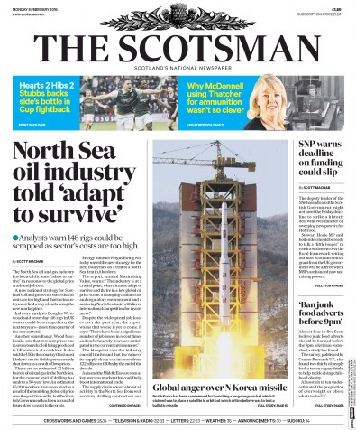 The Scotsman Newspaper Front Page (UK) for 8 February 2016