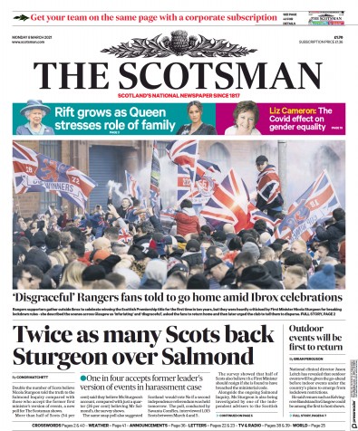 The Scotsman Newspaper Front Page (UK) for 8 March 2021