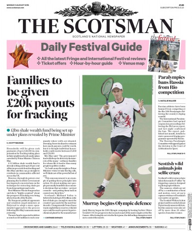 The Scotsman Newspaper Front Page (UK) for 8 August 2016