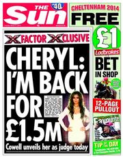 The Sun (UK) Newspaper Front Page for 11 March 2014