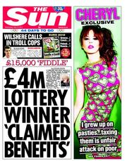 The Sun (UK) Newspaper Front Page for 13 June 2012