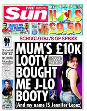 The Sun (UK) Newspaper Front Page for 14 January 2013