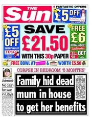 The Sun (UK) Newspaper Front Page for 14 June 2011