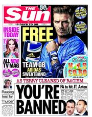 The Sun (UK) Newspaper Front Page for 14 July 2012