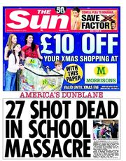 The Sun (UK) Newspaper Front Page for 15 December 2012