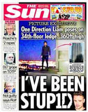 The Sun (UK) Newspaper Front Page for 15 January 2014
