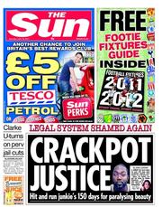The Sun (UK) Newspaper Front Page for 18 June 2011