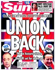 The Sun (UK) Newspaper Front Page for 19 September 2014