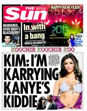 The Sun (UK) Newspaper Front Page for 1 January 2013