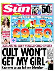 The Sun (UK) Newspaper Front Page for 1 July 2012